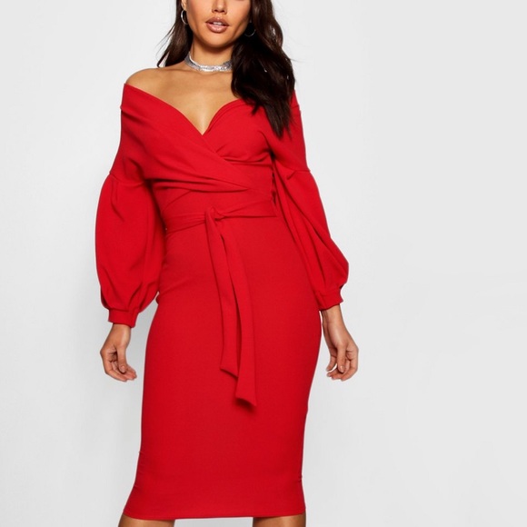 wrap midi bodycon dress